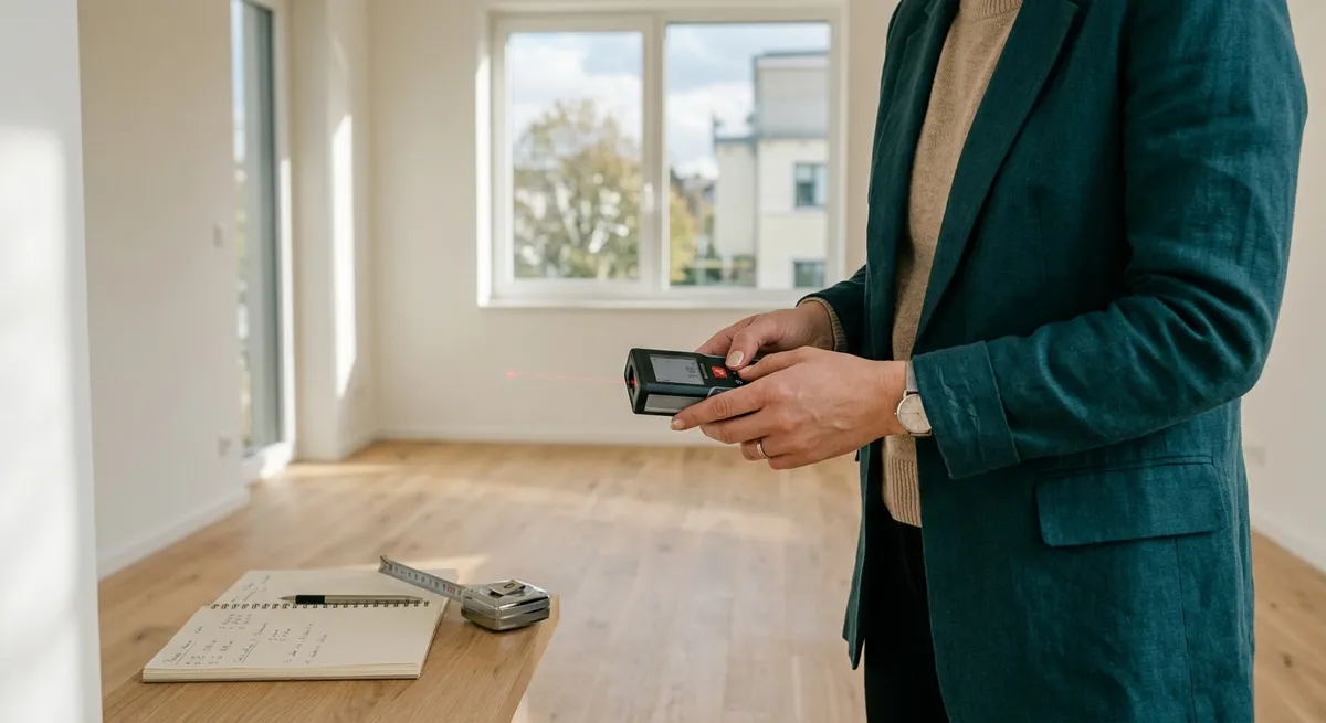 Prise de mesures au télémètre laser dans un logement vide