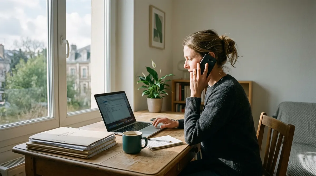 Mandataire immobilière travaillant depuis son bureau à domicile